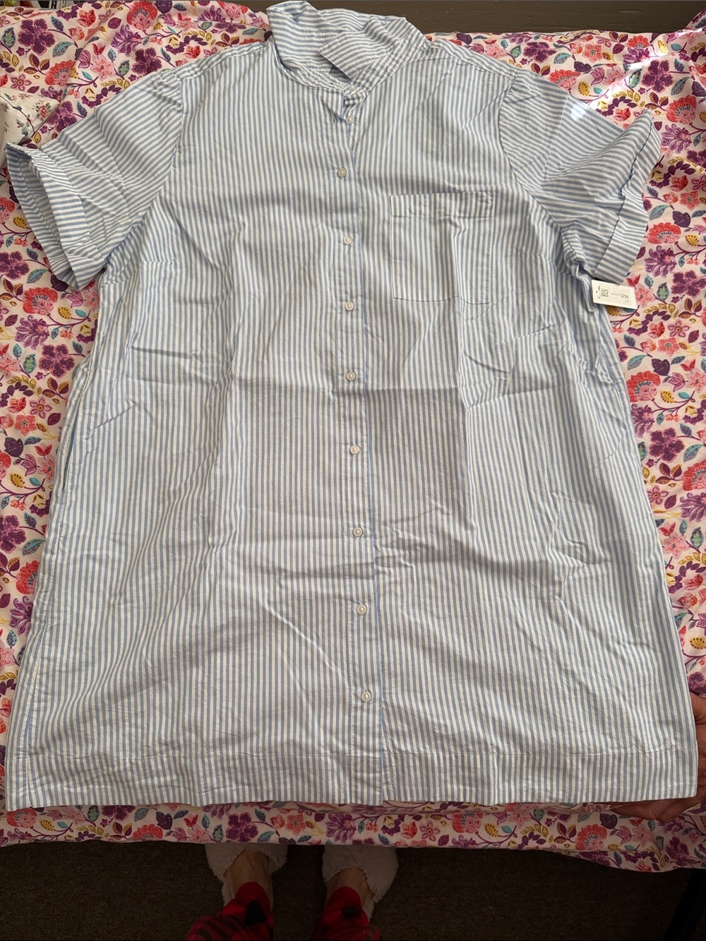 Old Navy Light Blue & White Striped Short-Sleeve Button-Down Dress